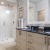 a bathroom with a large mirror